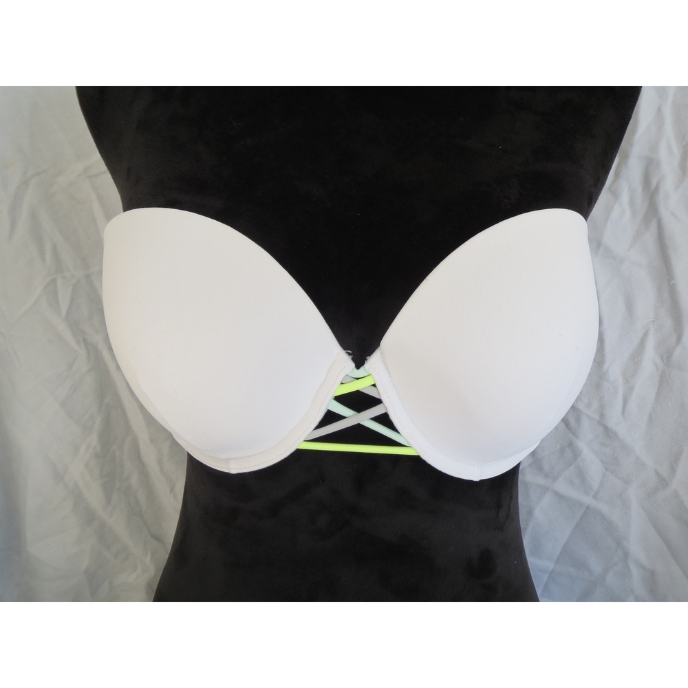 Women's Victoria Secret White Strapless Bikini Top Neon Strappy 34DD‎ - Picture 2 of 6
